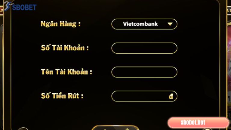 Điền đầy đủ thông tin ở từng ô dữ liệu theo hướng dẫn rút tiền Sbobet